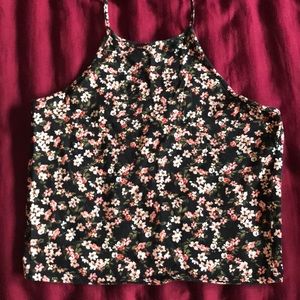 Tie around the neck floral halter crop top